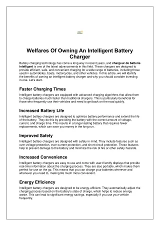Welfares Of Owning An Intelligent Battery Charger