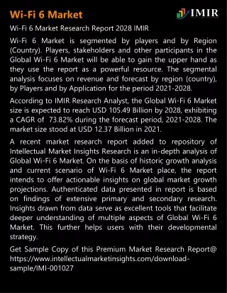 Wi-Fi 6 Market Size to Booming USD 105.49 Bn by 2028, says Intellectual Market