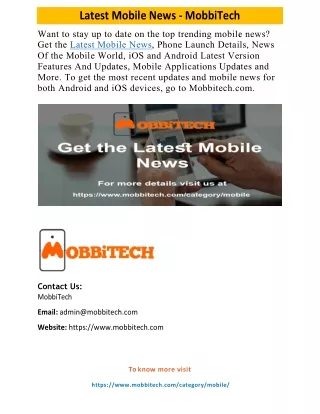 Latest Mobile News - MobbiTech