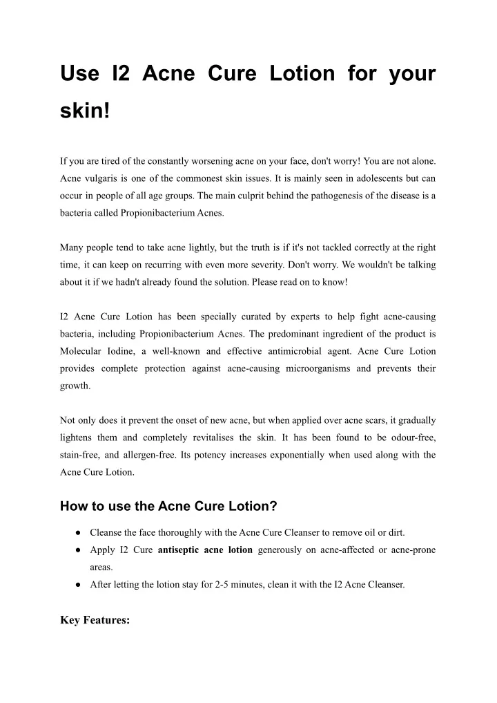 use i2 acne cure lotion for your
