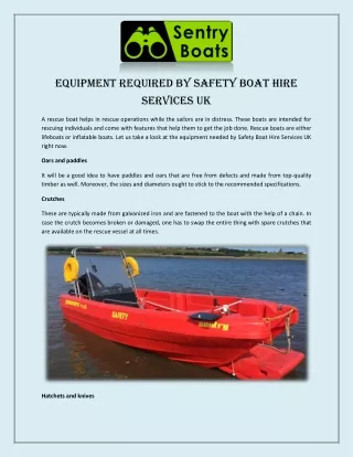 Equipment Required by Safety Boat Hire Services UK