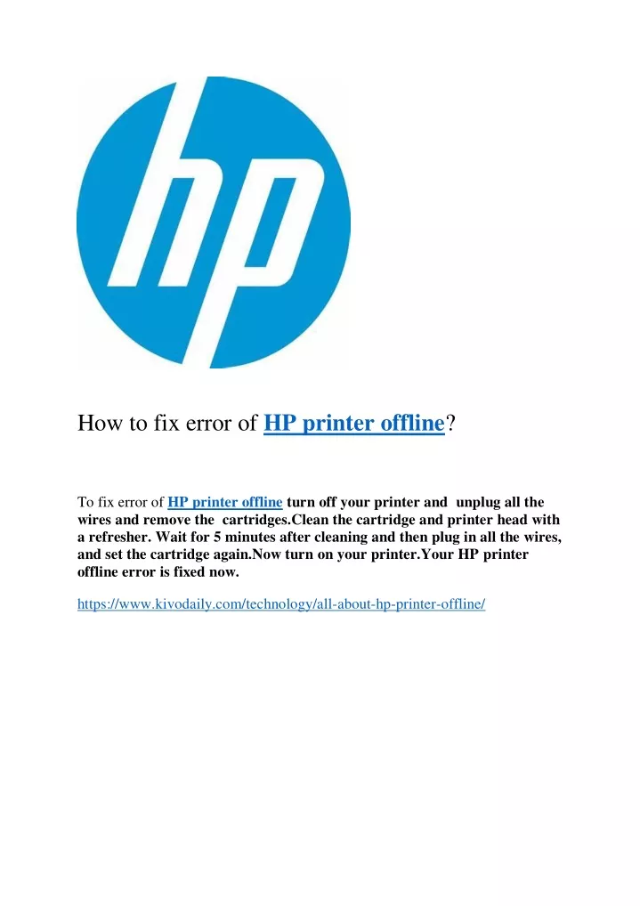 how to fix error of hp printer offline