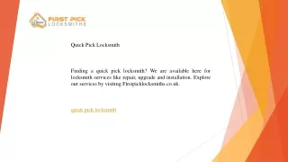 Quick Pick Locksmith   Firstpicklocksmiths.co.uk