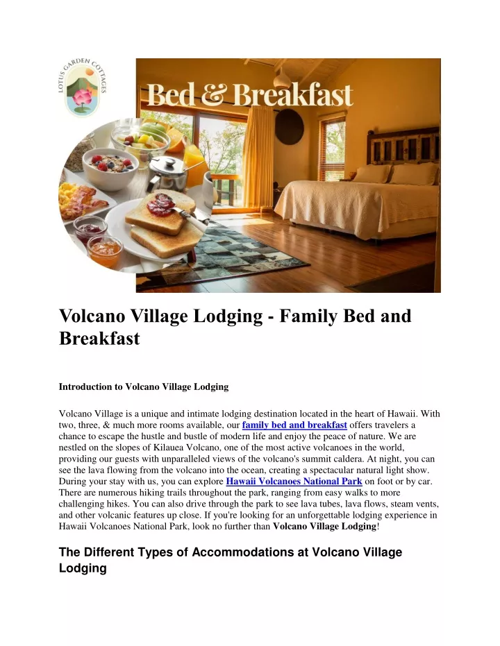 volcano village lodging family bed and breakfast