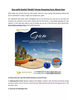 Goa Tour with Family - Facts About Goa