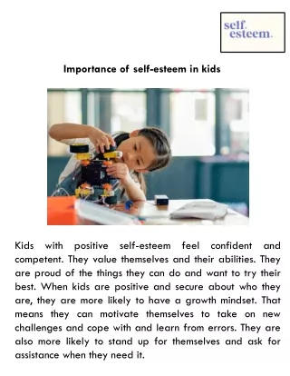 Importance of self-esteem in kids