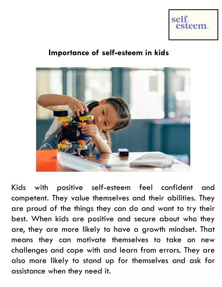 importance of self esteem in kids