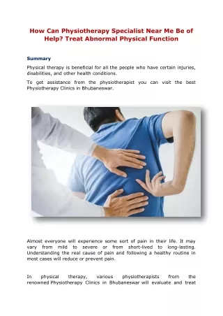 how can physiotherapy specialist near