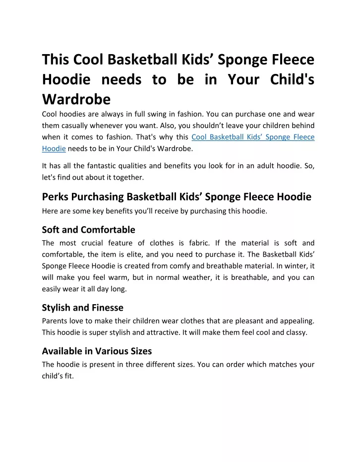 this cool basketball kids sponge fleece hoodie