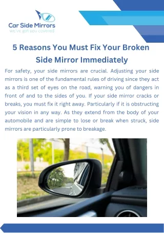 5 Reasons You Must Fix Your Broken Side Mirror Immediately