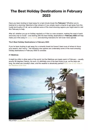 The Best Holiday Destinations in February 2023