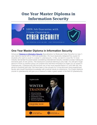 What will you learn in 1 Year Diploma in Cyber Security Course in Delhi