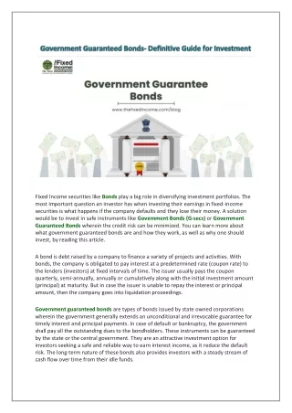 Government Guaranteed Bonds- Definitive Guide for Investment