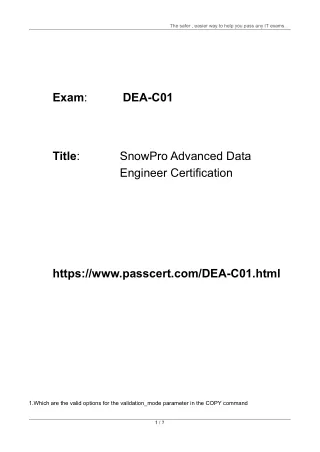 SnowPro Advanced Data Engineer Certification DEA-C01 Dumps