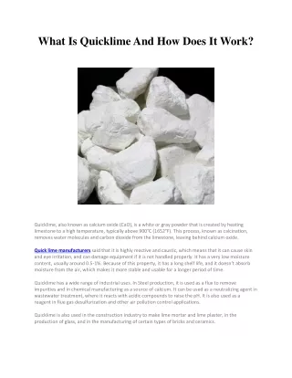 What Is Quicklime And How Does It Work