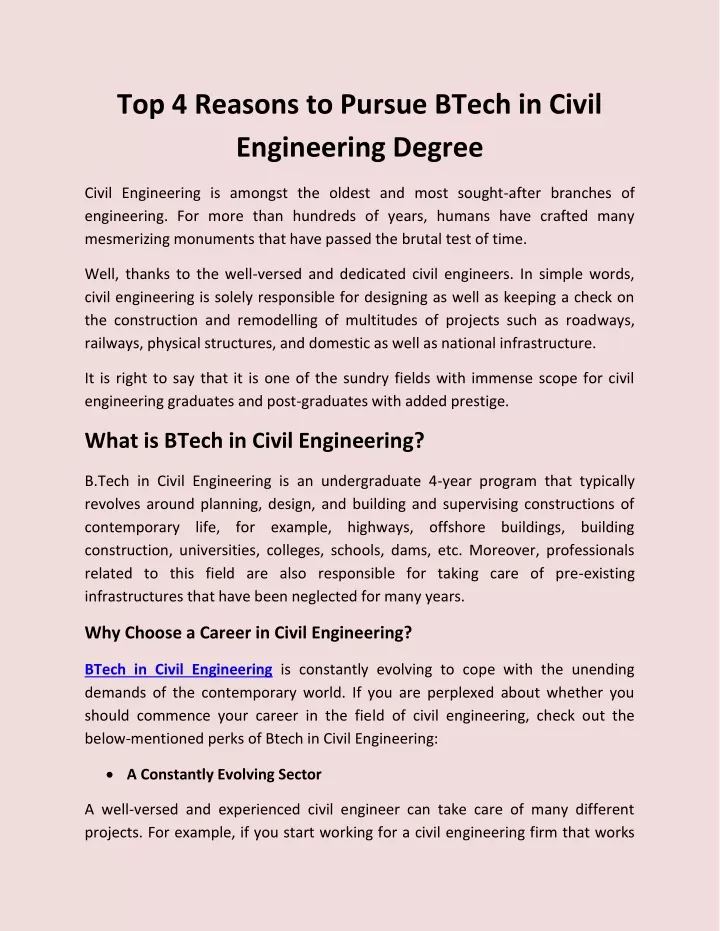 top 4 reasons to pursue btech in civil