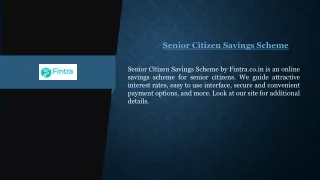 Senior Citizen Savings Scheme  Fintra.co.in