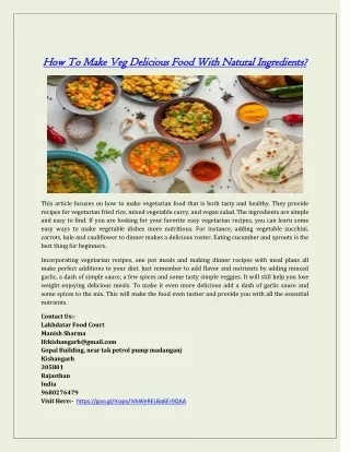 How To Make Veg Delicious Food With Natural Ingredients