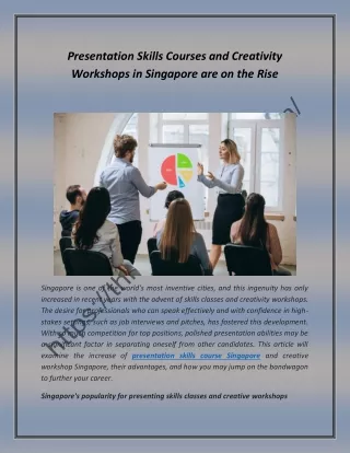 Presentation Skills Courses and Creativity Workshops in Singapore are on the Rise