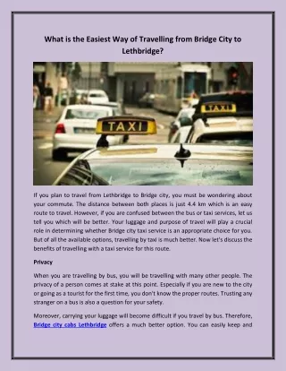 What is the easiest way of travelling from Bridge city to Lethbridge