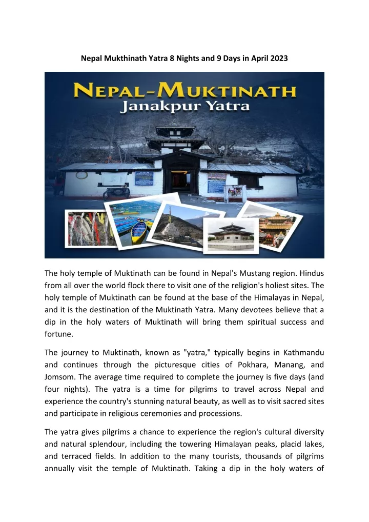 nepal mukthinath yatra 8 nights and 9 days