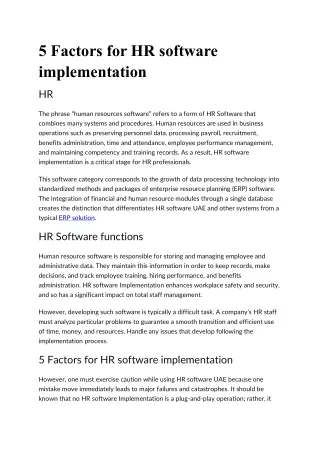 5 factors for hr software implementation