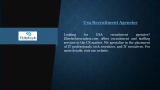 Usa Recruitment Agencies  Elitetechrecruiters.com