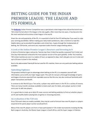 BETTING GUIDE FOR THE INDIAN PREMIER LEAGUE: THE LEAGUE AND ITS FORMULA