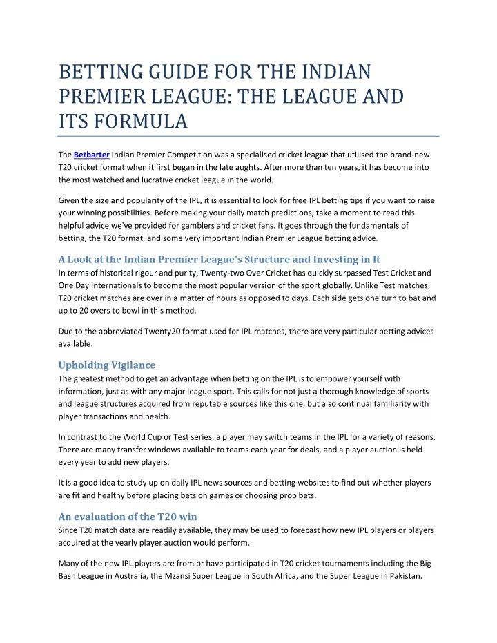 betting guide for the indian premier league