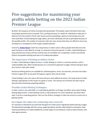 Five suggestions for maximising your profits while betting on the 2023 Indian Premier League