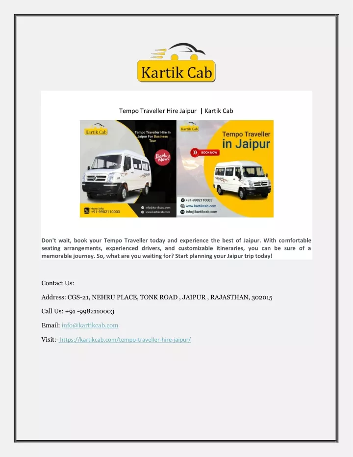 tempo traveller hire jaipur kartik cab