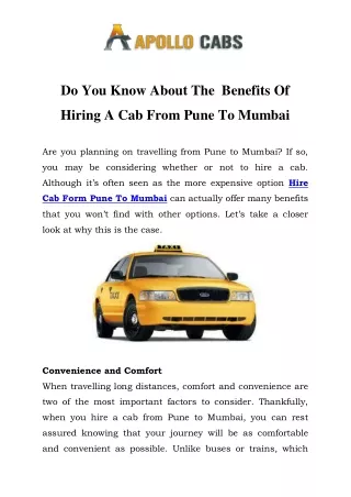 Hire Cab Form Pune To Mumbai