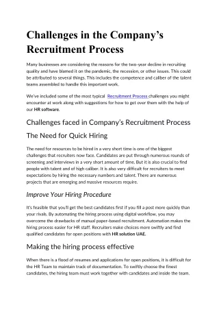 challenges in the company s recruitment process