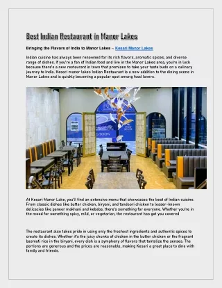 Kesari Indian Restaurant In Manor Lakes