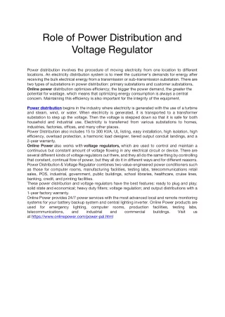 Role of Power Distribution and Voltage Regulator