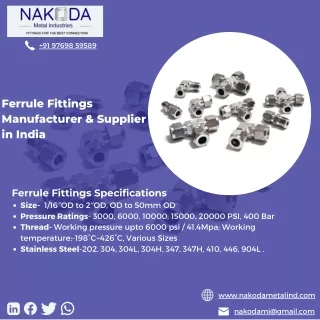 Ferrule Fittings Manufacturer & Supplier in India | Stainless Steel Ferrule Fitt