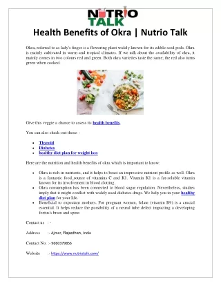 Health Benefits of Okra -Nutrio Talk
