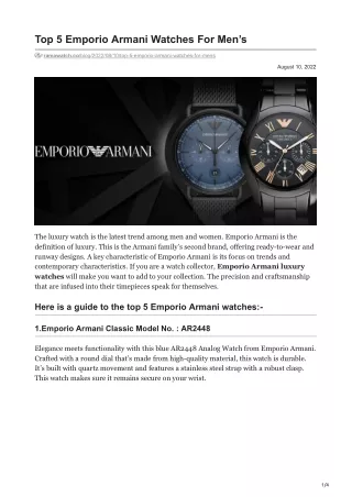 Top 5 Emporio Armani Watches For Men’s