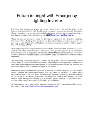 Future is bright with Emergency Lighting Inverter