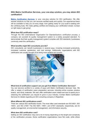 with matrix certification services your one stop