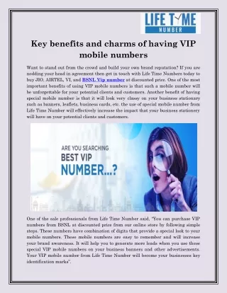 key benefits and charms of having vip mobile