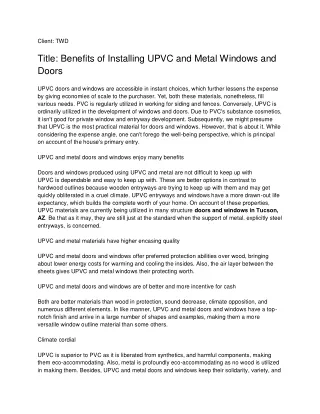 client twd title benefits of installing upvc