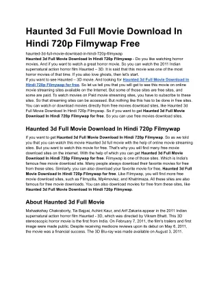 Haunted 3d Full Movie Download In Hindi 720p Filmywap