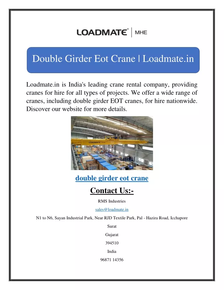 double girder eot crane loadmate in