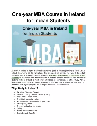 One-year MBA course in Ireland for Indian Students