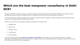 Which are the best manpower consultancy in Delhi NCR?