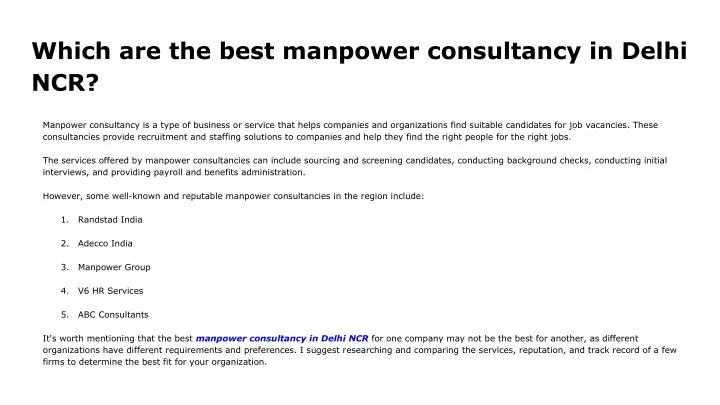 which are the best manpower consultancy in delhi