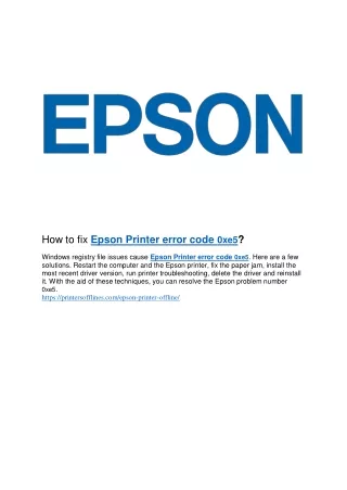 How to fix Epson Printer error code 0xe5?