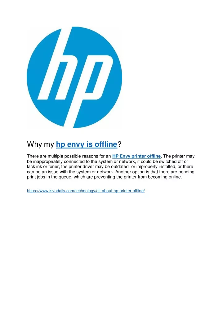 why my hp envy is offline there are multiple