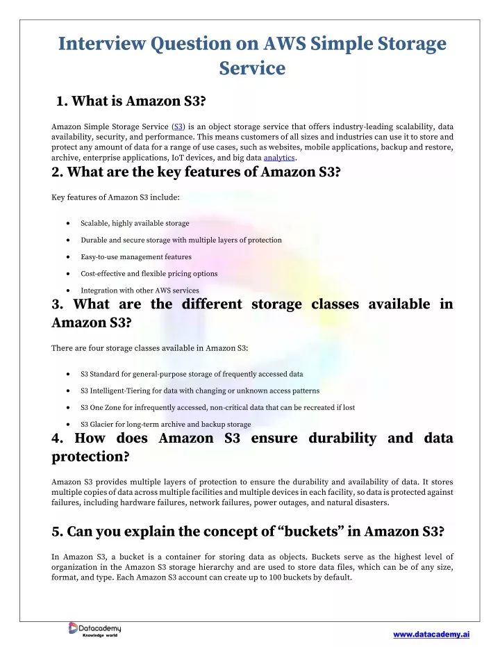 interview question on aws simple storage service